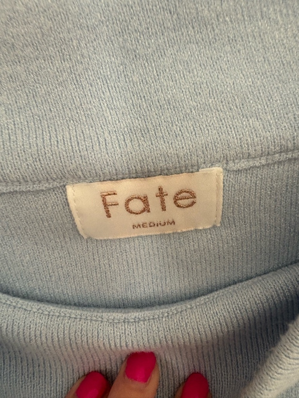 Fate Feeling Fine Light Blue Women's Mock Neck Sweater Size Medium - Picture 8 of 9